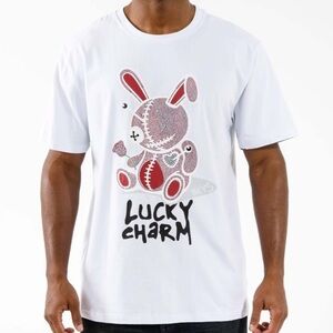 Black Keys Lucky Charm Tee Graphic With Rhinestones White Red Black BKYS